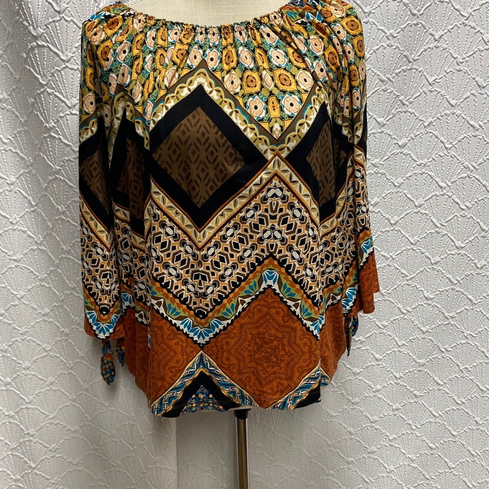 Chico's size 2 (large) Multicolor Geometric Blouse boho tribal‎ stretch soft